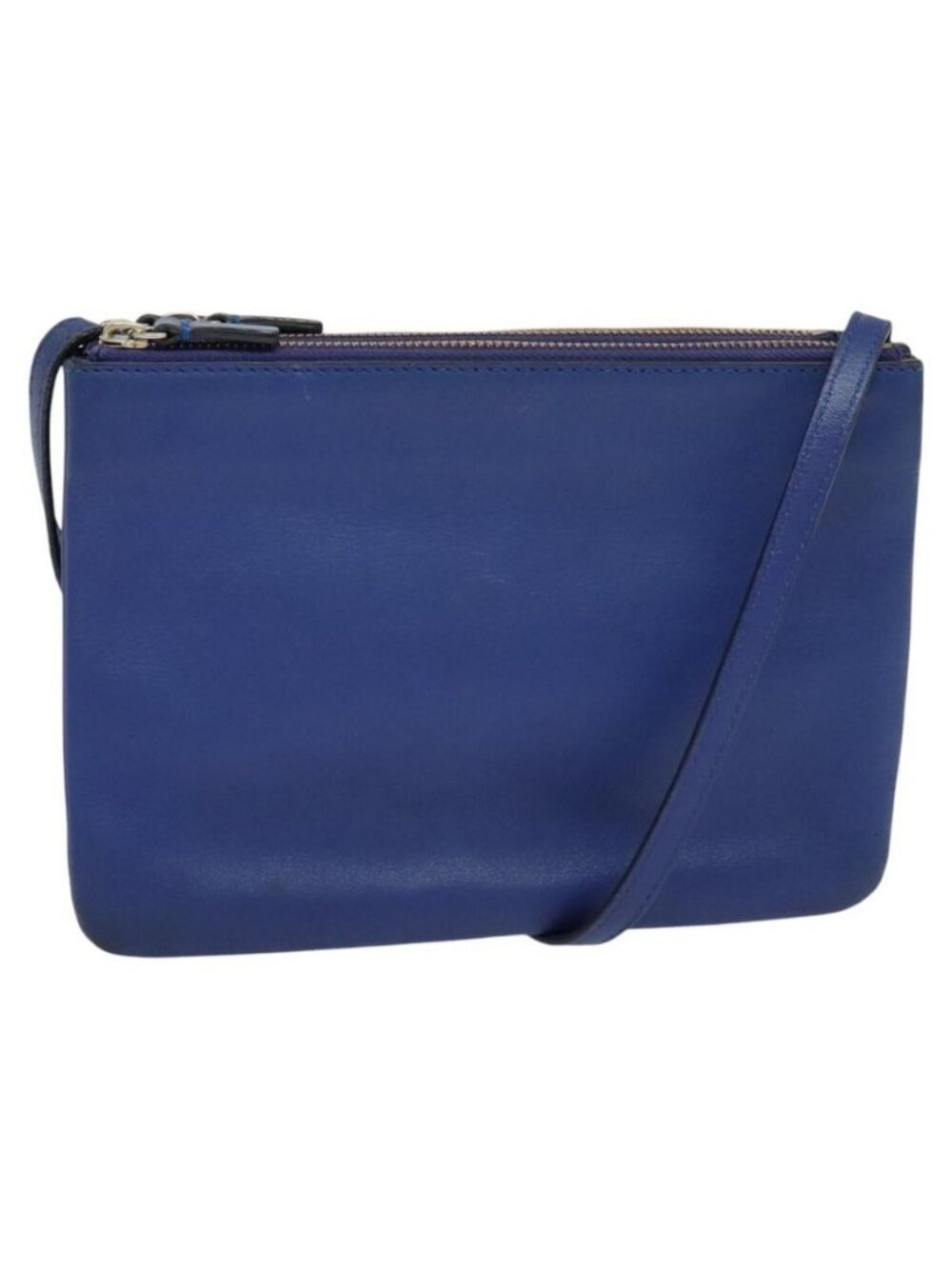 Authentic CELINE Trio Shoulder Bag Leather Blue Gold